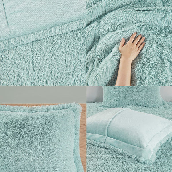 English Elm King/Cal Plush Malea Shaggy Long Fur Comforter Mini Set – Ultra Soft Faux Fur, Warm Plush Reverse B03595951