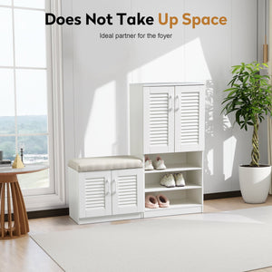 English Elm Multi Functional Shoe Storage Cabinet with Bench and Cushion, 7+3 Adjustable Panels, Ventilated Design for Entryway Ancient White 51.97 L x 17.32 W x 10.24 H W2948P245229