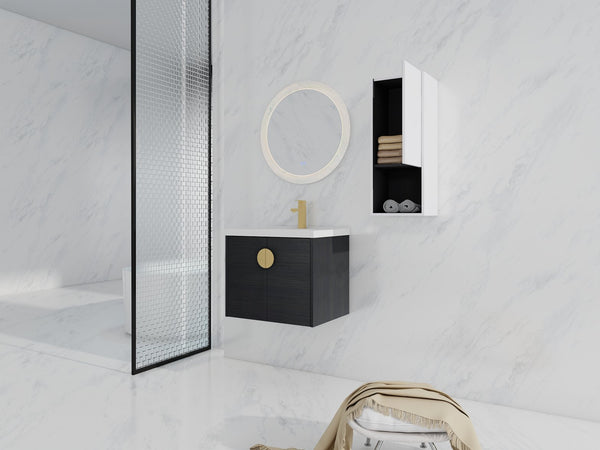 English Elm 24" Wall-Mounted Bathroom Vanity With Ceramic Sink & Side Cabinet - Soft Close Doors, Stylish Storage W999S00328