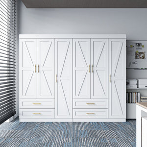 English Elm Shaker Three Door Wardrobe Armoire with Hanging Rod and Shelves for Bedroom White T3210S00005