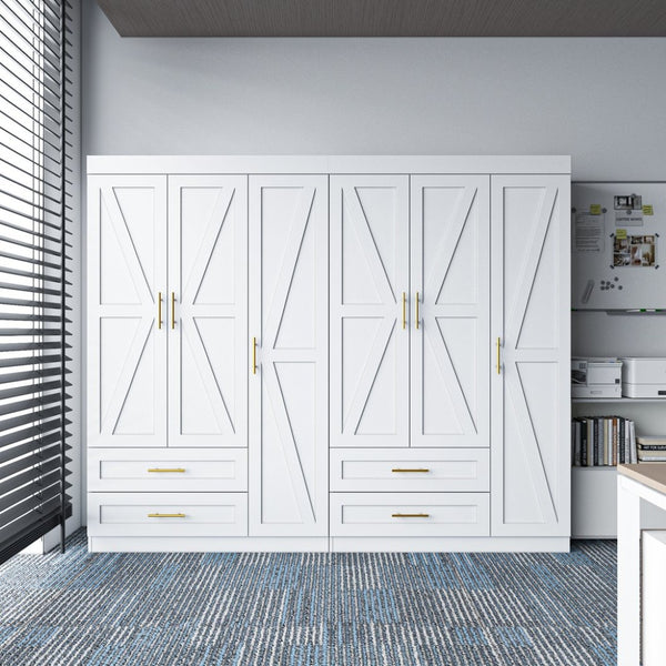 English Elm Shaker Three Door Wardrobe Armoire with Hanging Rod and Shelves for Bedroom White T3210S00005