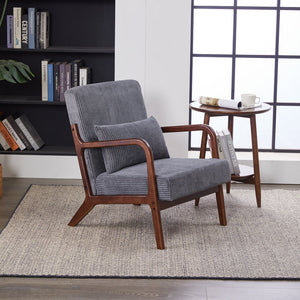 English Elm Mid-Century Upholstered Accent Chair Antique Dark Grey — Ergonomic Solid Wood Frame, Cozy Pillow Seat W2989P295372