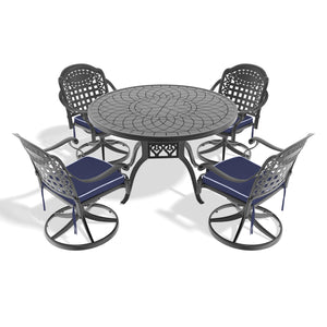 English Elm 5-Piece All-Weather Cast Aluminum Dining Set With Swivel Chairs & Round Table For Stylish Outdoor Fun W1710S00444