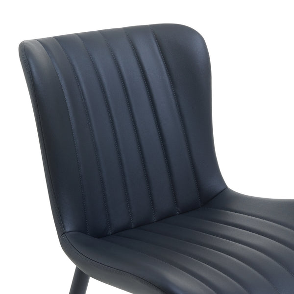 English Elm Set of 2 Dining Chairs with Thick Cushions and PU Leather Upholstery — Modern Sturdy Iron Frames for Home & Restaurant Seating Black N842P300557B