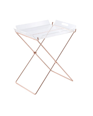 English Elm Cercie Clear Acrylic Tray Table with Copper Metal X-Base, Removable 5mm Tray, Sleek 100lb Capacity B2726P338120