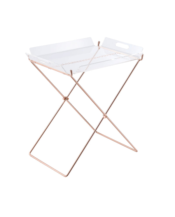 English Elm Cercie Clear Acrylic Tray Table with Copper Metal X-Base, Removable 5mm Tray, Sleek 100lb Capacity B2726P338120