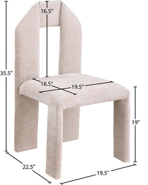Meridian Furniture Bennett Upholstered Dining Chair with Geometric Silhouette and Ergonomic Seat for Modern Rooms Beige Chenille Fabric 998Beige-C