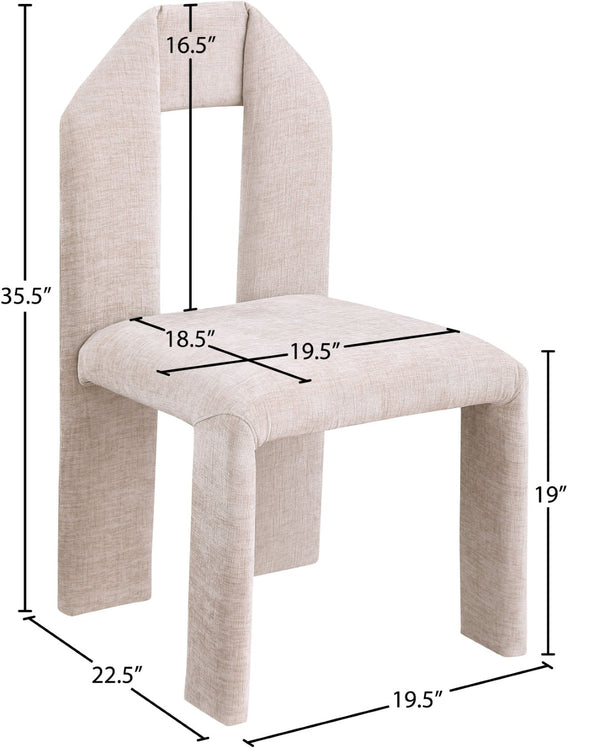 Meridian Furniture Bennett Upholstered Dining Chair with Geometric Silhouette and Ergonomic Seat for Modern Rooms Beige Chenille Fabric 998Beige-C