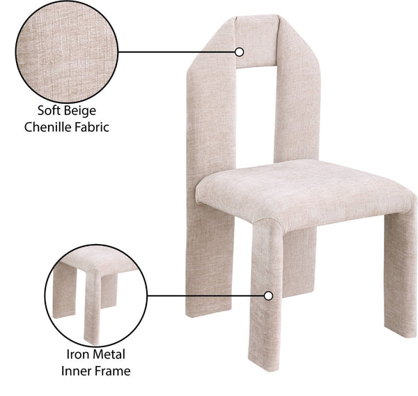 Meridian Furniture Bennett Upholstered Dining Chair with Geometric Silhouette and Ergonomic Seat for Modern Rooms Beige Chenille Fabric 998Beige-C