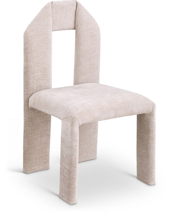 Meridian Furniture Bennett Upholstered Dining Chair with Geometric Silhouette and Ergonomic Seat for Modern Rooms Beige Chenille Fabric 998Beige-C