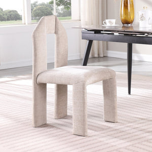 Meridian Furniture Bennett Upholstered Dining Chair with Geometric Silhouette and Ergonomic Seat for Modern Rooms Beige Chenille Fabric 998Beige-C