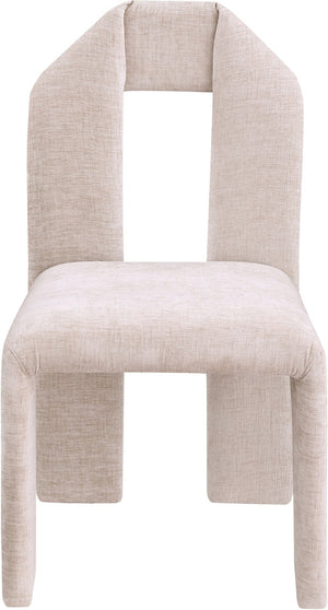 Meridian Furniture Bennett Upholstered Dining Chair with Geometric Silhouette and Ergonomic Seat for Modern Rooms Beige Chenille Fabric 998Beige-C