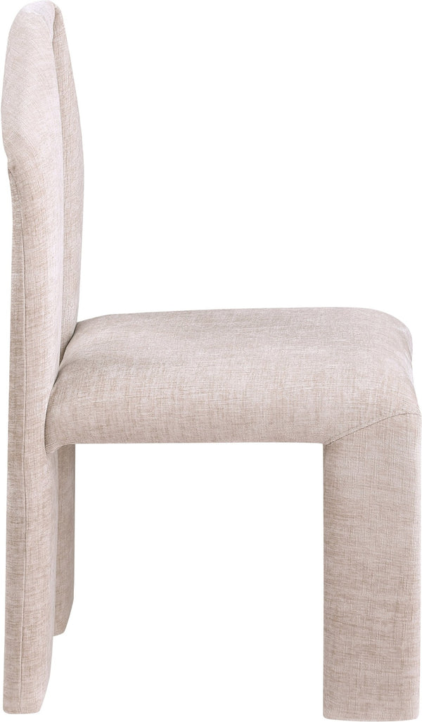 Meridian Furniture Bennett Upholstered Dining Chair with Geometric Silhouette and Ergonomic Seat for Modern Rooms Beige Chenille Fabric 998Beige-C
