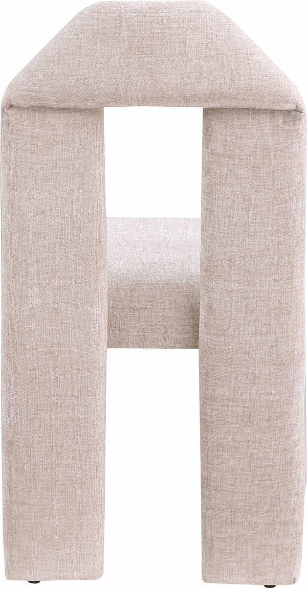 Meridian Furniture Bennett Upholstered Dining Chair with Geometric Silhouette and Ergonomic Seat for Modern Rooms Beige Chenille Fabric 998Beige-C