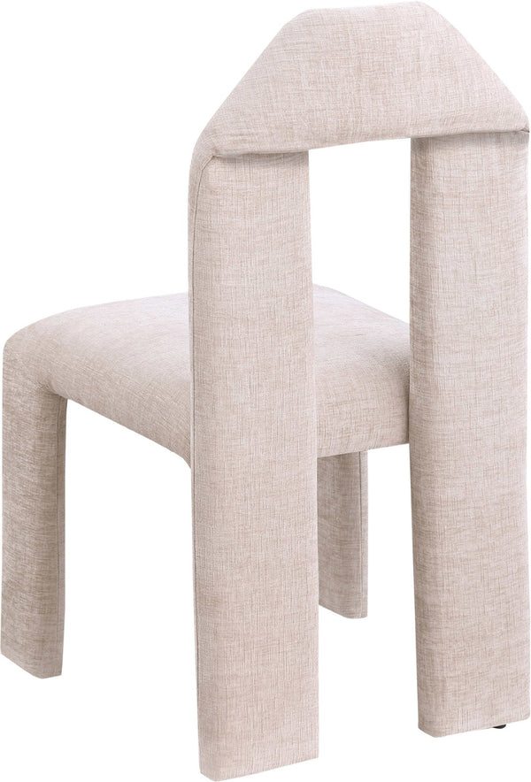 Meridian Furniture Bennett Upholstered Dining Chair with Geometric Silhouette and Ergonomic Seat for Modern Rooms Beige Chenille Fabric 998Beige-C