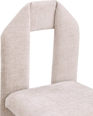 Meridian Furniture Bennett Upholstered Dining Chair with Geometric Silhouette and Ergonomic Seat for Modern Rooms Beige Chenille Fabric 998Beige-C