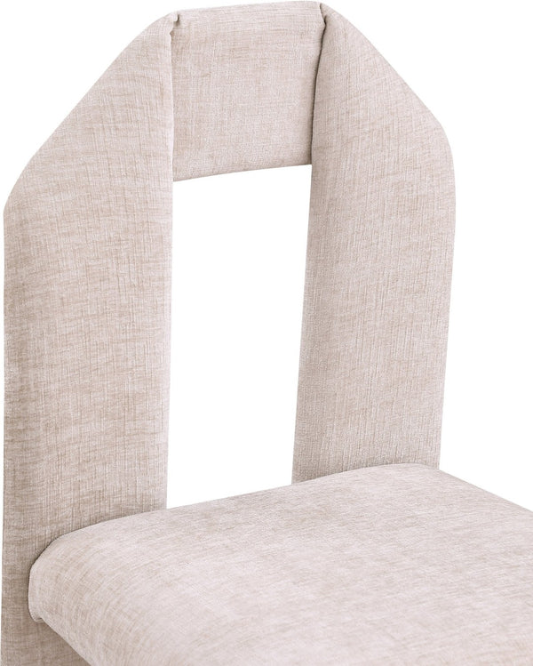 Meridian Furniture Bennett Upholstered Dining Chair with Geometric Silhouette and Ergonomic Seat for Modern Rooms Beige Chenille Fabric 998Beige-C
