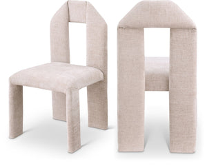 Meridian Furniture Bennett Upholstered Dining Chair with Geometric Silhouette and Ergonomic Seat for Modern Rooms Beige Chenille Fabric 998Beige-C