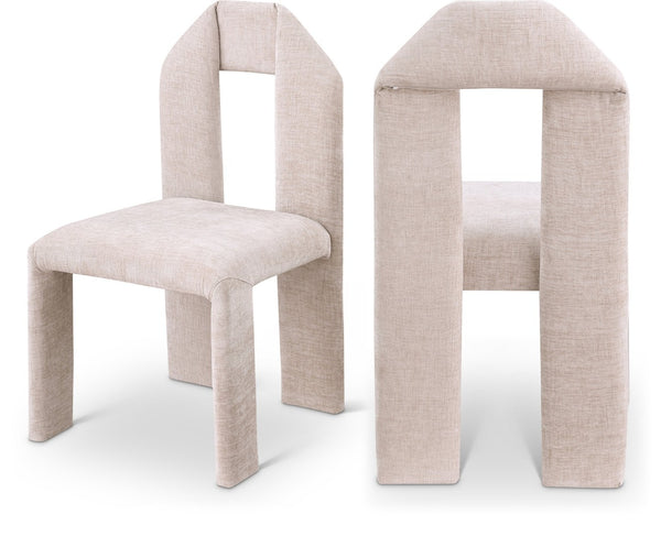 Meridian Furniture Bennett Upholstered Dining Chair with Geometric Silhouette and Ergonomic Seat for Modern Rooms Beige Chenille Fabric 998Beige-C