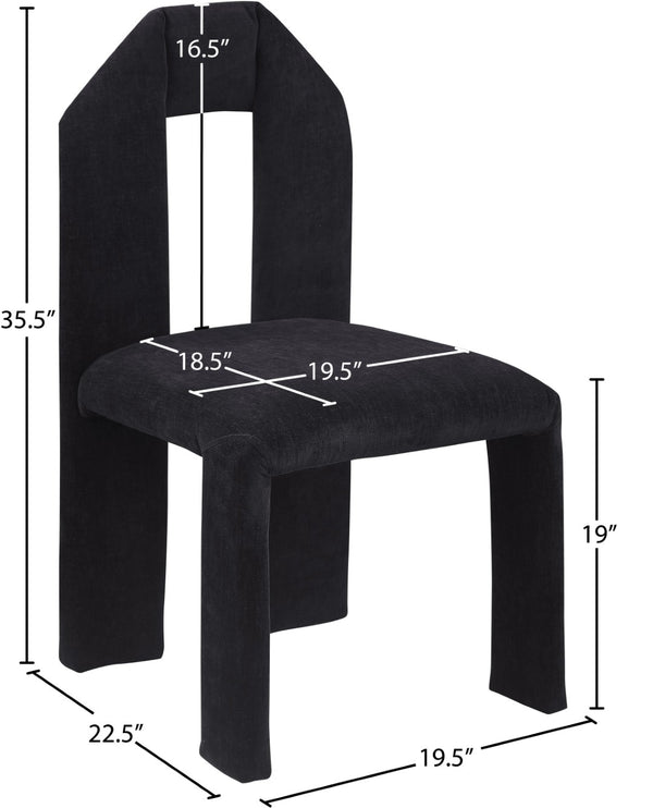 Meridian Furniture Bennett Upholstered Dining Chair with Geometric Silhouette and Ergonomic Seat for Modern Rooms Black Chenille Fabric 998Black-C