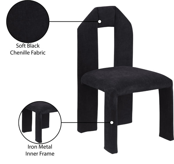 Meridian Furniture Bennett Upholstered Dining Chair with Geometric Silhouette and Ergonomic Seat for Modern Rooms Black Chenille Fabric 998Black-C