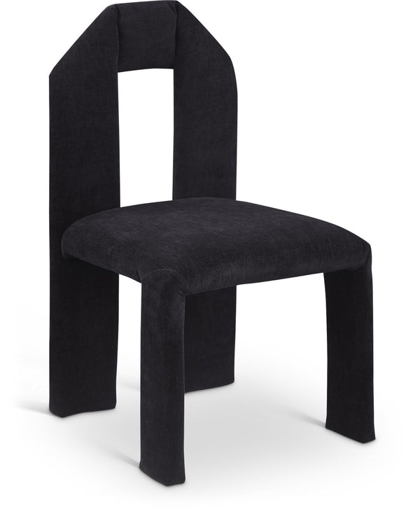 Meridian Furniture Bennett Upholstered Dining Chair with Geometric Silhouette and Ergonomic Seat for Modern Rooms Black Chenille Fabric 998Black-C