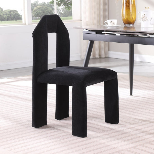 Meridian Furniture Bennett Upholstered Dining Chair with Geometric Silhouette and Ergonomic Seat for Modern Rooms Black Chenille Fabric 998Black-C