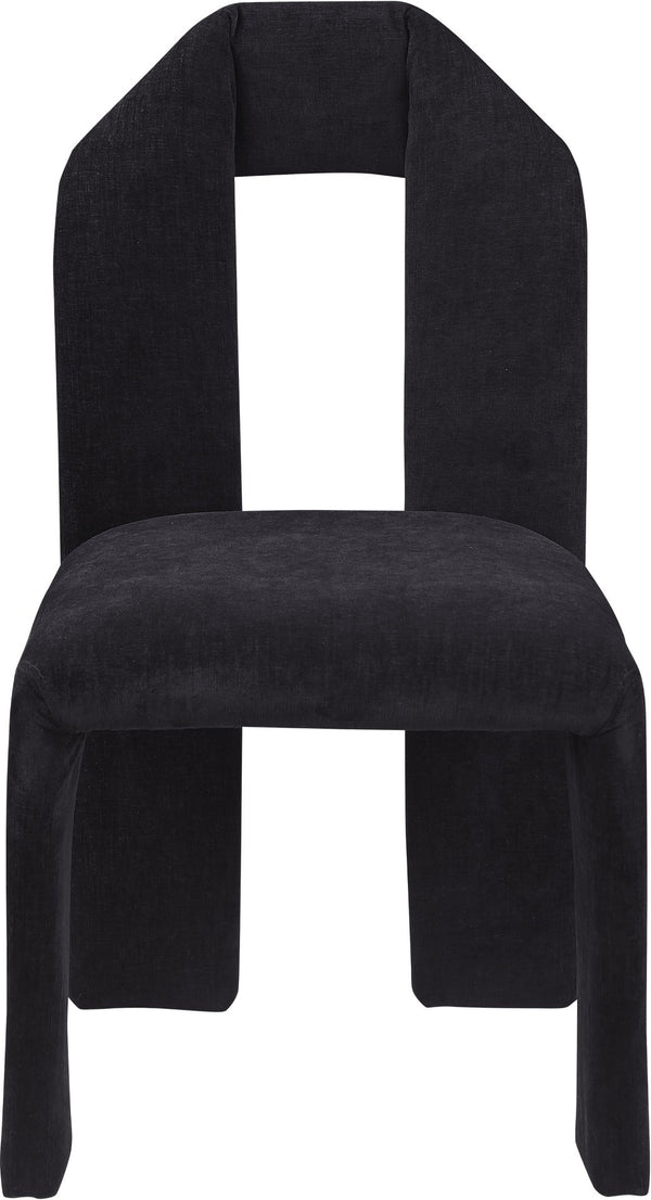 Meridian Furniture Bennett Upholstered Dining Chair with Geometric Silhouette and Ergonomic Seat for Modern Rooms Black Chenille Fabric 998Black-C