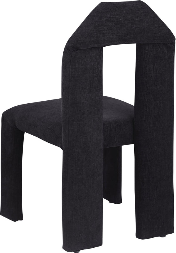 Meridian Furniture Bennett Upholstered Dining Chair with Geometric Silhouette and Ergonomic Seat for Modern Rooms Black Chenille Fabric 998Black-C