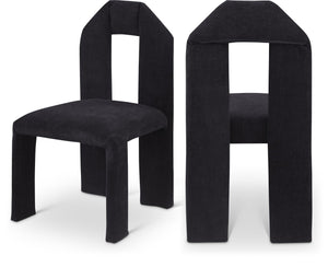 Meridian Furniture Bennett Upholstered Dining Chair with Geometric Silhouette and Ergonomic Seat for Modern Rooms Black Chenille Fabric 998Black-C