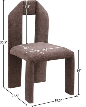 Meridian Furniture Bennett Upholstered Dining Chair with Geometric Silhouette and Ergonomic Seat for Modern Rooms Brown Chenille Fabric 998Brown-C