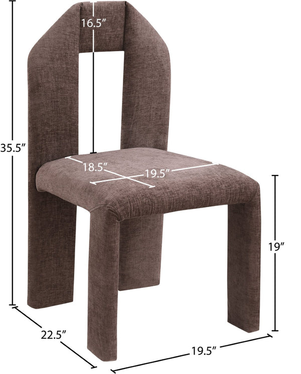 Meridian Furniture Bennett Upholstered Dining Chair with Geometric Silhouette and Ergonomic Seat for Modern Rooms Brown Chenille Fabric 998Brown-C