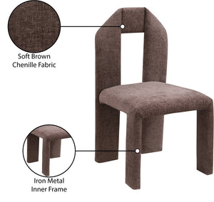 Meridian Furniture Bennett Upholstered Dining Chair with Geometric Silhouette and Ergonomic Seat for Modern Rooms Brown Chenille Fabric 998Brown-C
