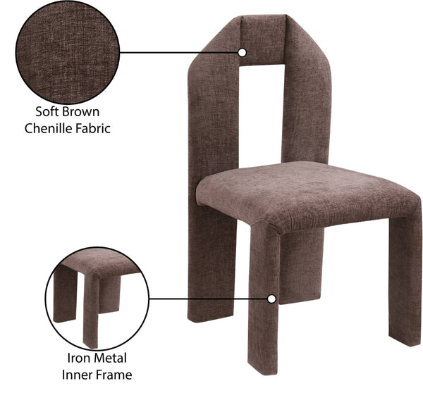 Meridian Furniture Bennett Upholstered Dining Chair with Geometric Silhouette and Ergonomic Seat for Modern Rooms Brown Chenille Fabric 998Brown-C