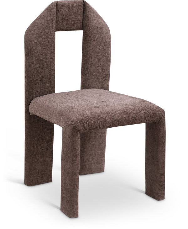 Meridian Furniture Bennett Upholstered Dining Chair with Geometric Silhouette and Ergonomic Seat for Modern Rooms Brown Chenille Fabric 998Brown-C