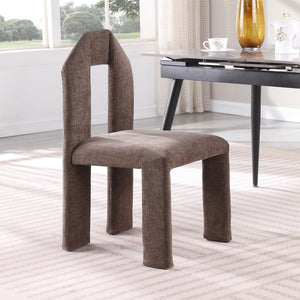 Meridian Furniture Bennett Upholstered Dining Chair with Geometric Silhouette and Ergonomic Seat for Modern Rooms Brown Chenille Fabric 998Brown-C