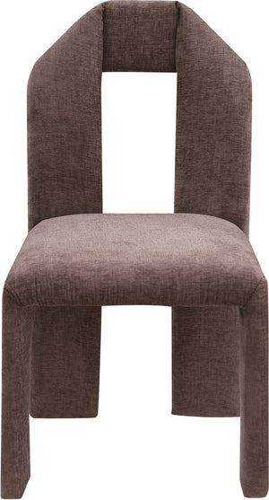 Meridian Furniture Bennett Upholstered Dining Chair with Geometric Silhouette and Ergonomic Seat for Modern Rooms Brown Chenille Fabric 998Brown-C