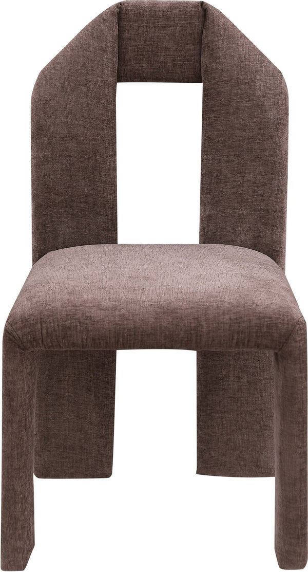 Meridian Furniture Bennett Upholstered Dining Chair with Geometric Silhouette and Ergonomic Seat for Modern Rooms Brown Chenille Fabric 998Brown-C