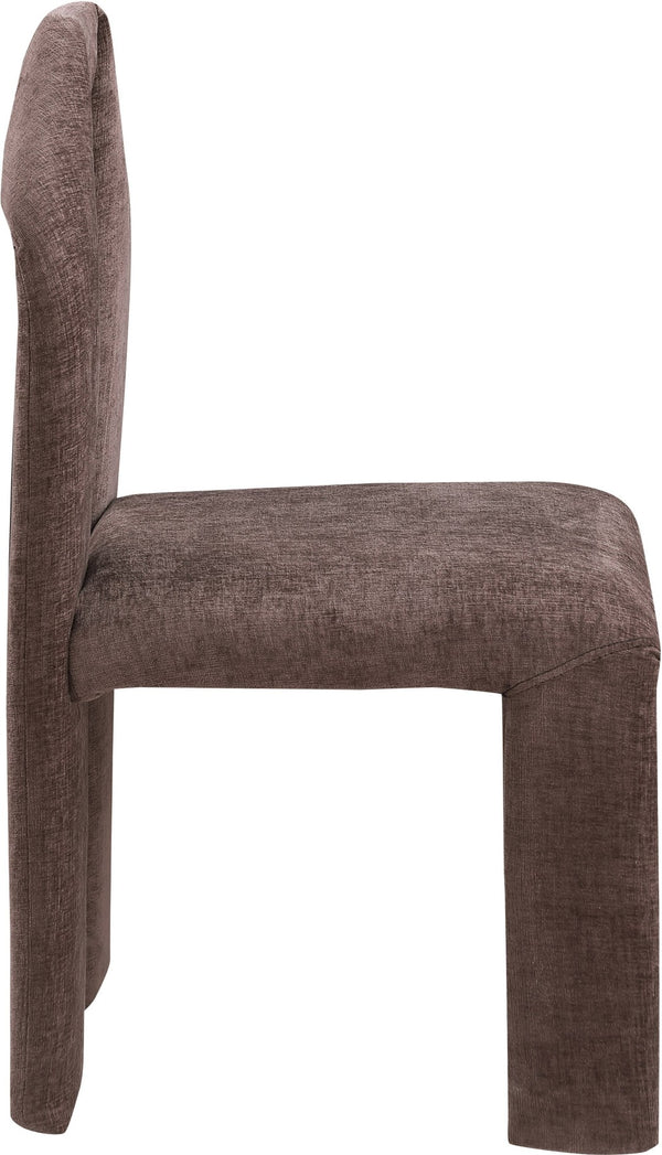 Meridian Furniture Bennett Upholstered Dining Chair with Geometric Silhouette and Ergonomic Seat for Modern Rooms Brown Chenille Fabric 998Brown-C