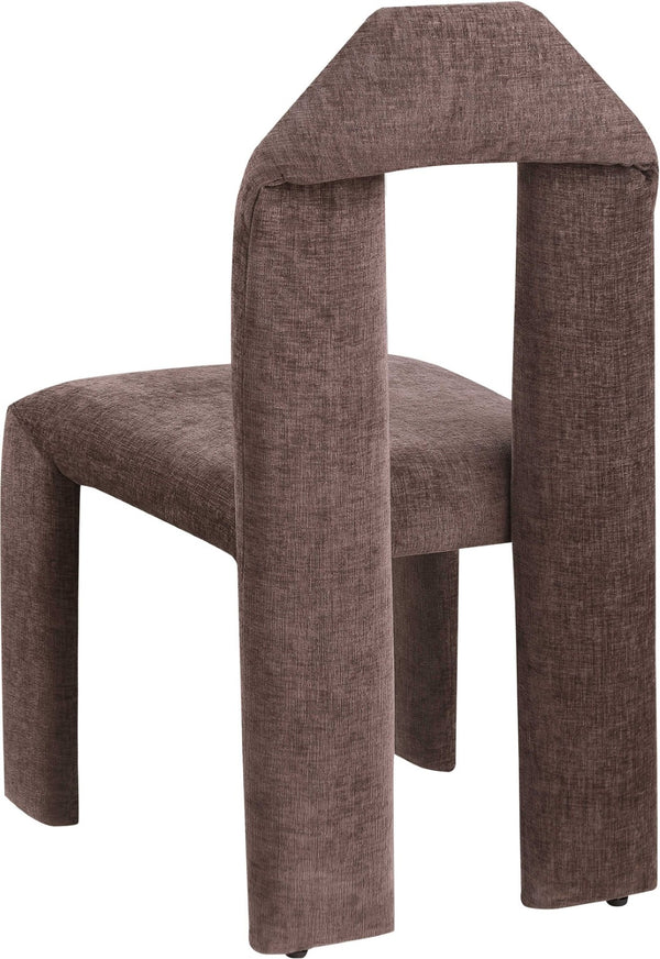 Meridian Furniture Bennett Upholstered Dining Chair with Geometric Silhouette and Ergonomic Seat for Modern Rooms Brown Chenille Fabric 998Brown-C