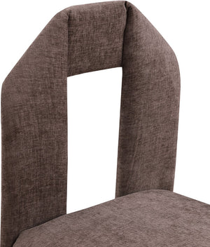 Meridian Furniture Bennett Upholstered Dining Chair with Geometric Silhouette and Ergonomic Seat for Modern Rooms Brown Chenille Fabric 998Brown-C