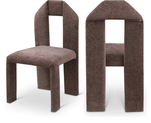Meridian Furniture Bennett Upholstered Dining Chair with Geometric Silhouette and Ergonomic Seat for Modern Rooms Brown Chenille Fabric 998Brown-C