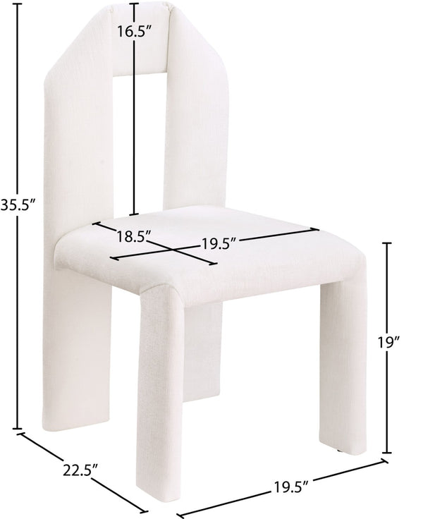 Meridian Furniture Bennett Upholstered Dining Chair with Geometric Silhouette and Ergonomic Seat for Modern Rooms Cream Chenille Fabric 998Cream-C