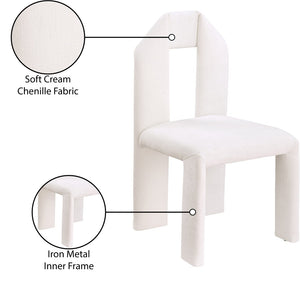 Meridian Furniture Bennett Upholstered Dining Chair with Geometric Silhouette and Ergonomic Seat for Modern Rooms Cream Chenille Fabric 998Cream-C