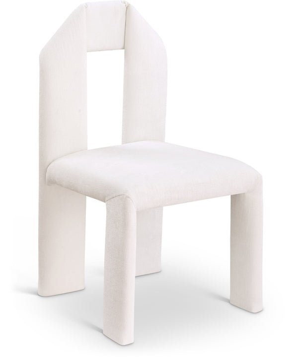 Meridian Furniture Bennett Upholstered Dining Chair with Geometric Silhouette and Ergonomic Seat for Modern Rooms Cream Chenille Fabric 998Cream-C