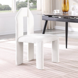 Meridian Furniture Bennett Upholstered Dining Chair with Geometric Silhouette and Ergonomic Seat for Modern Rooms Cream Chenille Fabric 998Cream-C