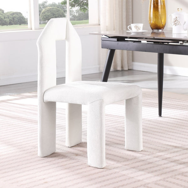 Meridian Furniture Bennett Upholstered Dining Chair with Geometric Silhouette and Ergonomic Seat for Modern Rooms Cream Chenille Fabric 998Cream-C