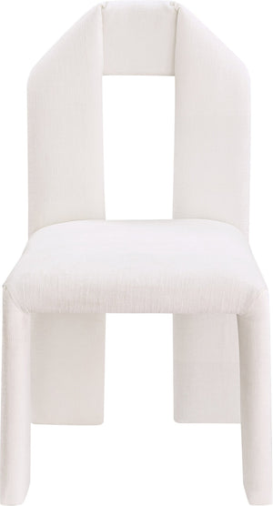 Meridian Furniture Bennett Upholstered Dining Chair with Geometric Silhouette and Ergonomic Seat for Modern Rooms Cream Chenille Fabric 998Cream-C