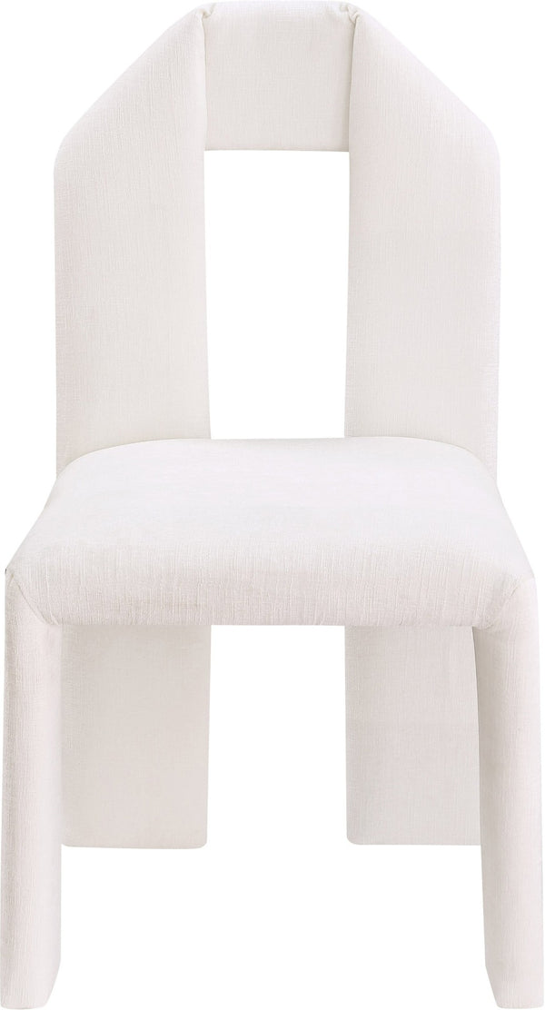 Meridian Furniture Bennett Upholstered Dining Chair with Geometric Silhouette and Ergonomic Seat for Modern Rooms Cream Chenille Fabric 998Cream-C