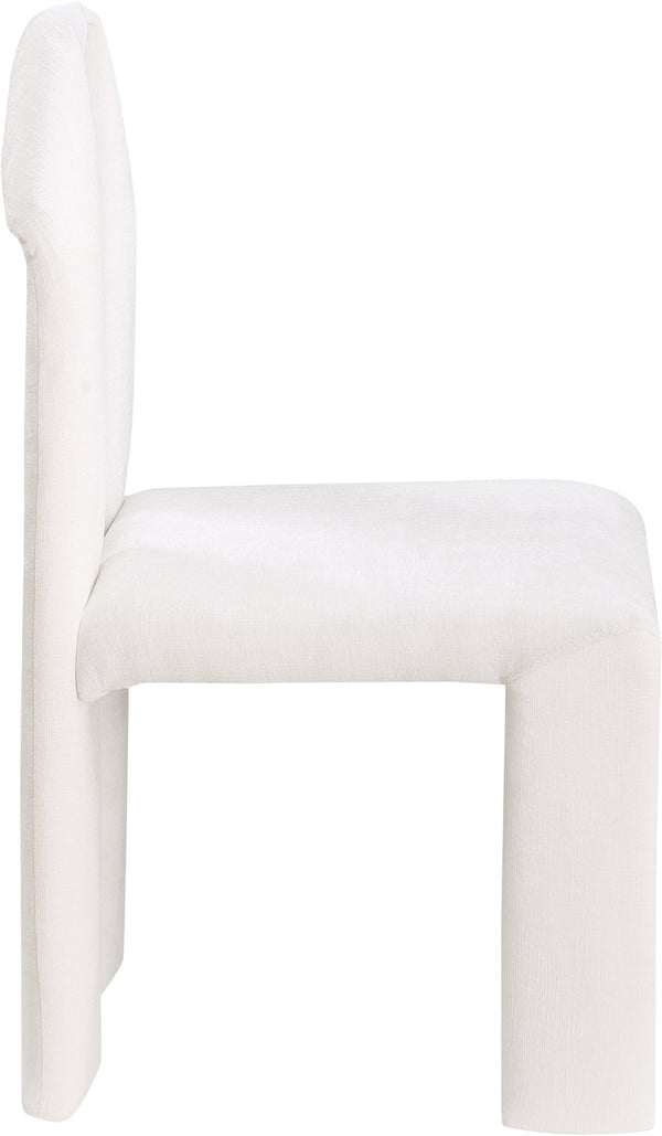 Meridian Furniture Bennett Upholstered Dining Chair with Geometric Silhouette and Ergonomic Seat for Modern Rooms Cream Chenille Fabric 998Cream-C